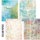Collection of textured paper sheets with 'Vellum Papers' branding on a white background.