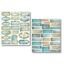 Two sheets of decorative stickers with ocean-themed designs and text on a white background.