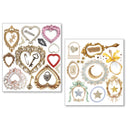 Two sheets of decorative heart-shaped tattoos on a white background