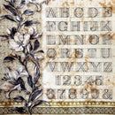 Decorative alphabet and numbers on a textured background with floral elements
