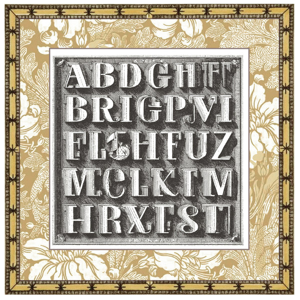 Decorative alphabet print with floral and geometric border
