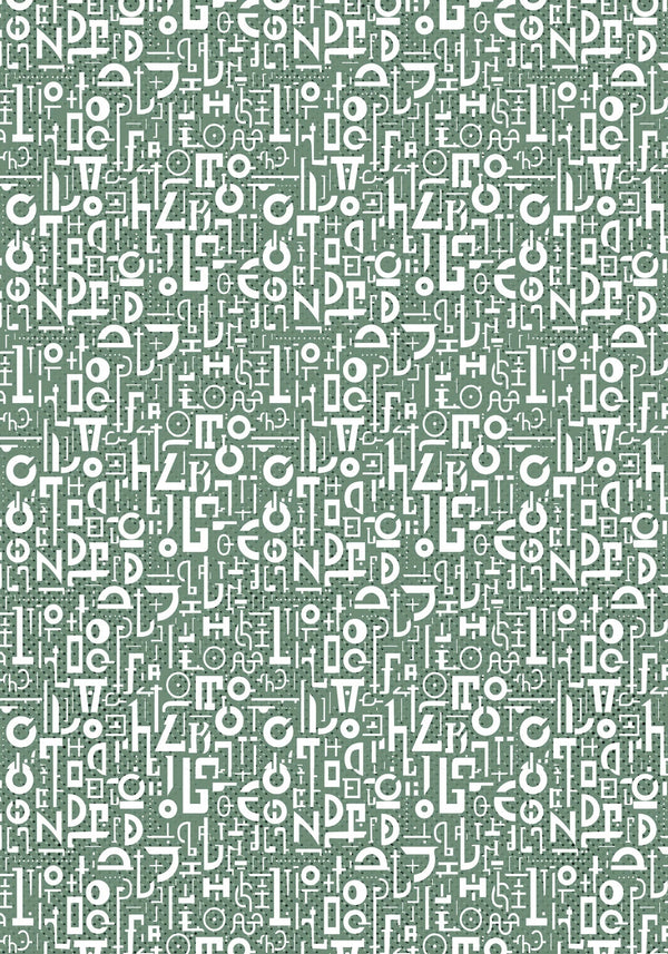 Pattern of white letters on a green background