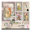Collage of vintage-style illustrations on a paper pad packaging with 'Courtly Love' branding.