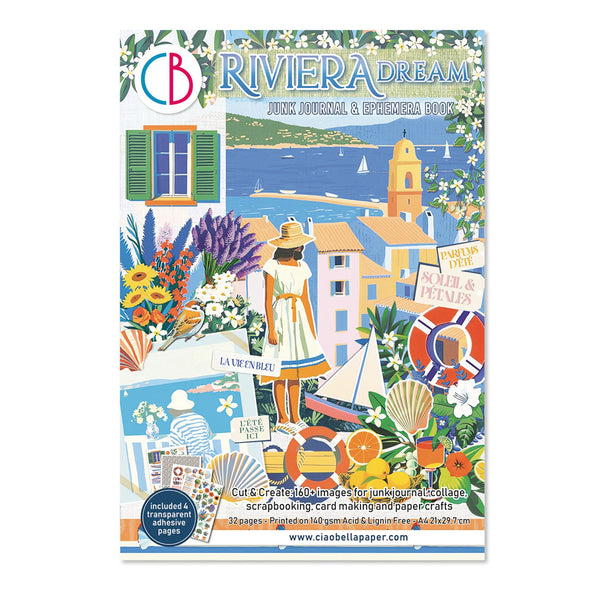 Ciao Bella Paper Riviera Dream junk journal & scrapbook paper pad with colorful illustrations on a white background