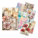 Collection of floral and textured paper sheets on a white background