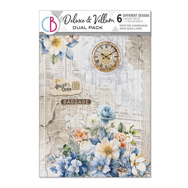 Pack of decorative paper sheets with floral and clock design, featuring CB logo.