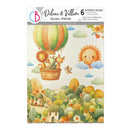 Packaging of Deluxe & Villum paper with cartoon animals in a hot air balloon and sun design.
