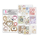 Set of decorative art stickers with various designs on a white background
