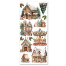 Sheet of Christmas-themed stickers featuring houses and a carousel on a white background.