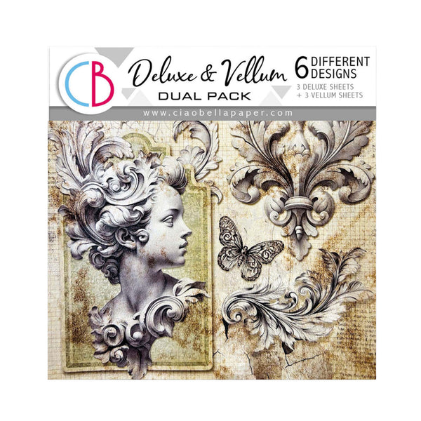 Ciao Bella Deluxe & Vellum Dual Pack with decorative design elements on a beige background