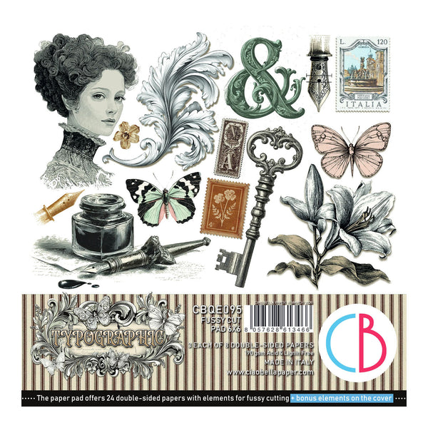 Vintage-themed paper cutouts with decorative elements on a white background