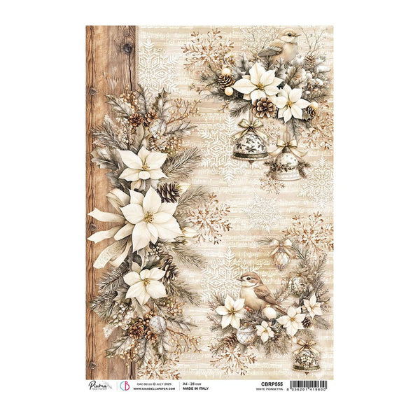 Ciao Bella Winter Season A4 Rice Paper - White Poinsettia