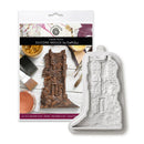 Silicone mould of castle ruins with packaging on a white background
