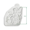Silicone mold with fairy design and dimensions, branded 'Katy Sue Designs'.