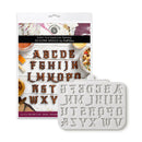 Silicone mold with gothic font letters and packaging on a white background