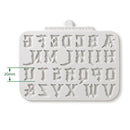 Alphabet and number mold with measurement on a white background