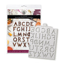 Silicone mold with letter stamps and packaging on a white background