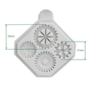 Hexagonal gear-shaped mold with dimensions on a white background