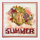 Decorative wall art with a face surrounded by flowers and the word 'Summer' on a colorful background.