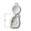 Metallic cookie cutter shaped like a wolf with measurement details on a white background