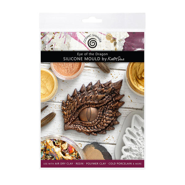 Silicone mould packaging with dragon eye design and craft materials on a white background