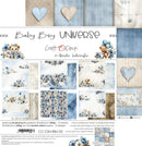 Collection of baby boy-themed paper packs with teddy bears, hearts, and floral patterns on a white background.