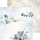Children's paper with a blue elephant, flowers, and balloons on a textured background