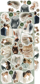 Collection of romantic couple illustrations on a light green background