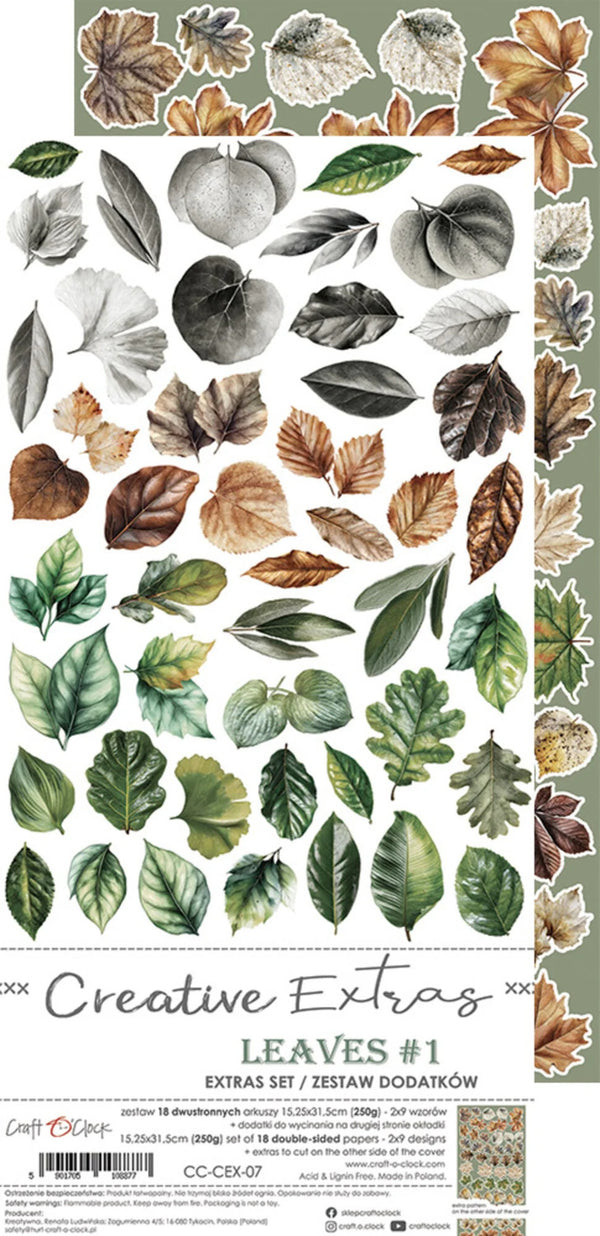 Set of decorative leaves on a white background with 'Creative Extras' branding.