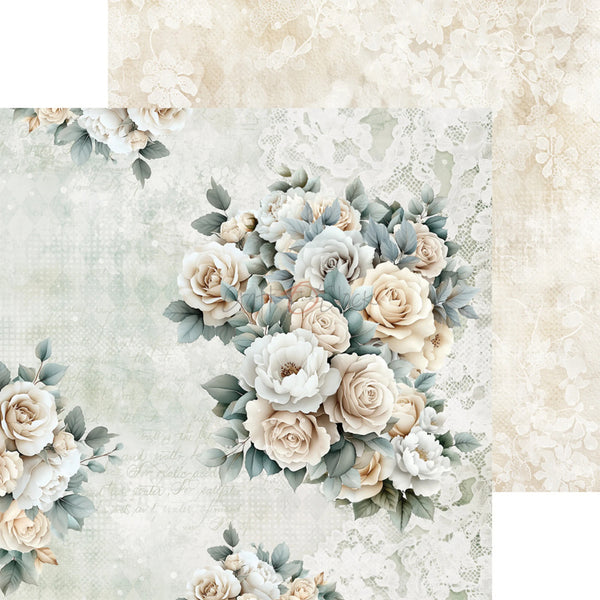 Floral design with beige and green flowers on a textured background