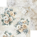 Decorative collage with floral arrangements and lace on a textured background