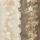 Two strips of lace fabric, one beige and one brown, on a textured background.