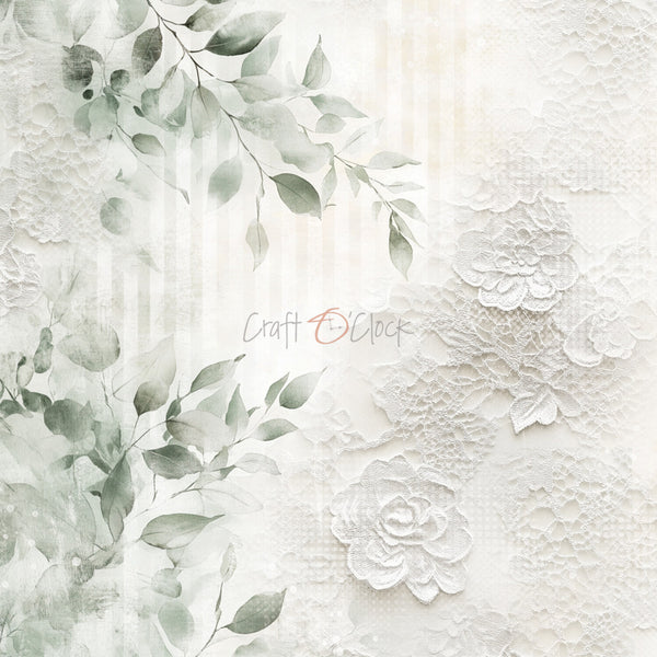 Decorative design with floral elements and lace on a light background, featuring the brand 'Craft O'Clock'.