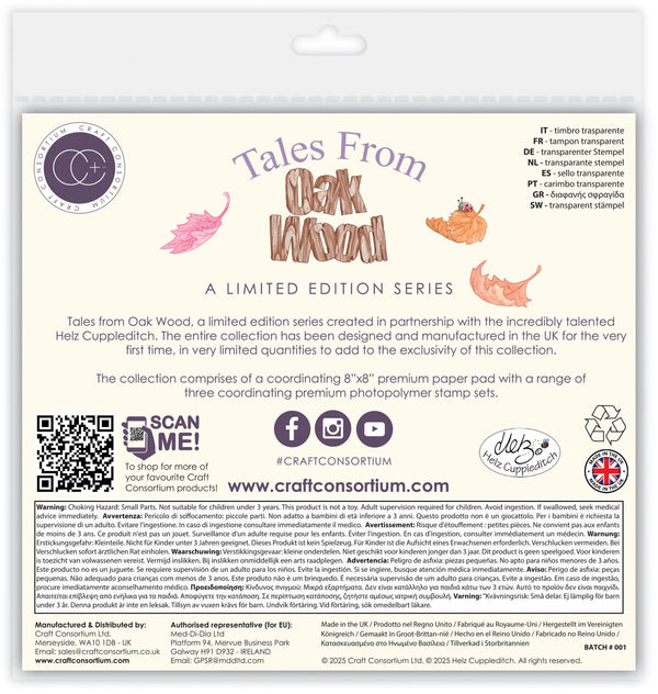 Product packaging for 'Tales From Oak Wood' limited edition series by Craft Consortium with branding and product details.