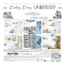 Collection of baby-themed paper sheets with teddy bears and floral designs, branded 'Baby Boy Universe' by Craft O'Clock.