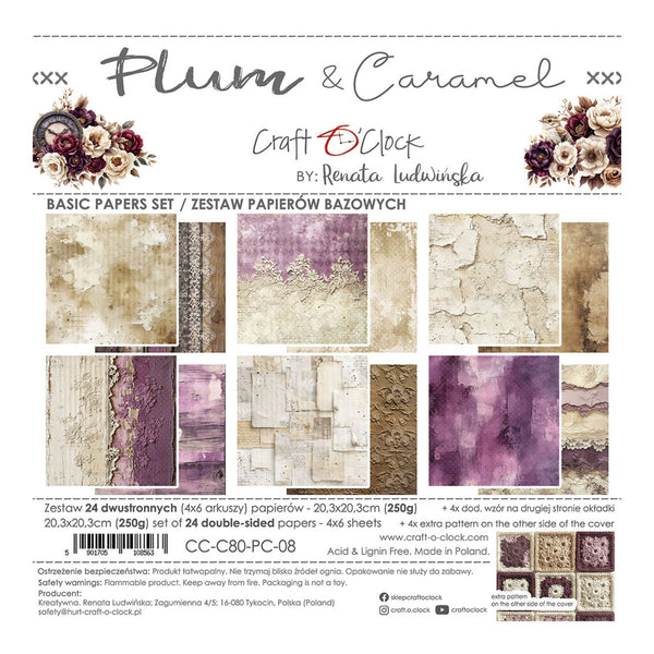 Craft O'Clock Plum & Caramel 8"×8" Basic Papers Set