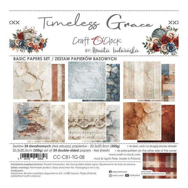 Craft O'Clock Timeless Grace 8"×8" Basic Papers Set