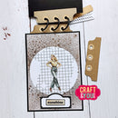 Handmade card with a design of a woman in a dress, text 'sunshine', and decorative elements on a white background. Brand 'Craft & You' visible.