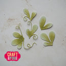 Decorative green leaf cutouts on a textured white background with 'Craft & You' logo.