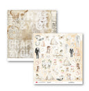Two sheets of decorative paper with vintage-themed designs on a white background.