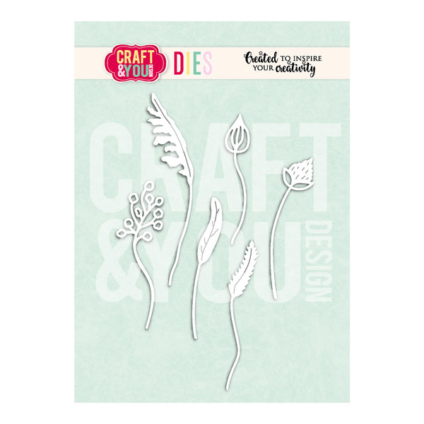 Set of floral die cutouts on a light green background with 'Craft & You' branding.