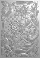 Decorative metallic sheet with intricate paisley and floral patterns