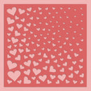 Pattern of pink hearts on a red background