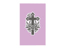 Decorative cross with floral elements on a purple background