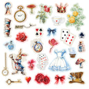 Collection of Alice in Wonderland-themed stickers on a white background