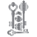 Set of decorative metal keys on a white background