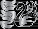 Decorative silver design with floral elements on a black background