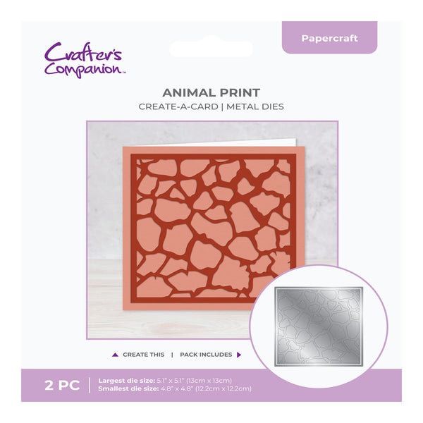 Metal dies with animal print design on a white background, featuring Crafter's Companion branding.