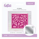Floral metal die set packaging with pink flowers on a white background