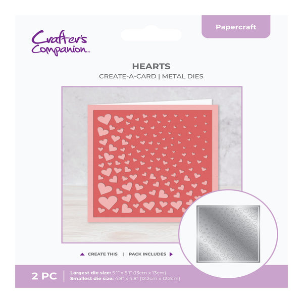 Metal dies with heart patterns on a white background, featuring the Crafter's Companion brand.